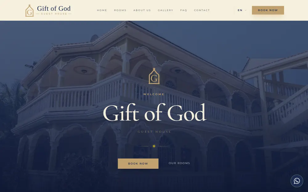 Live screenshot of gift of god guest house