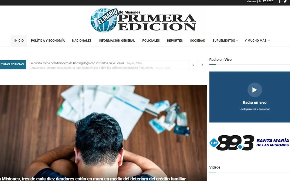 Live screenshot of diario primera edición