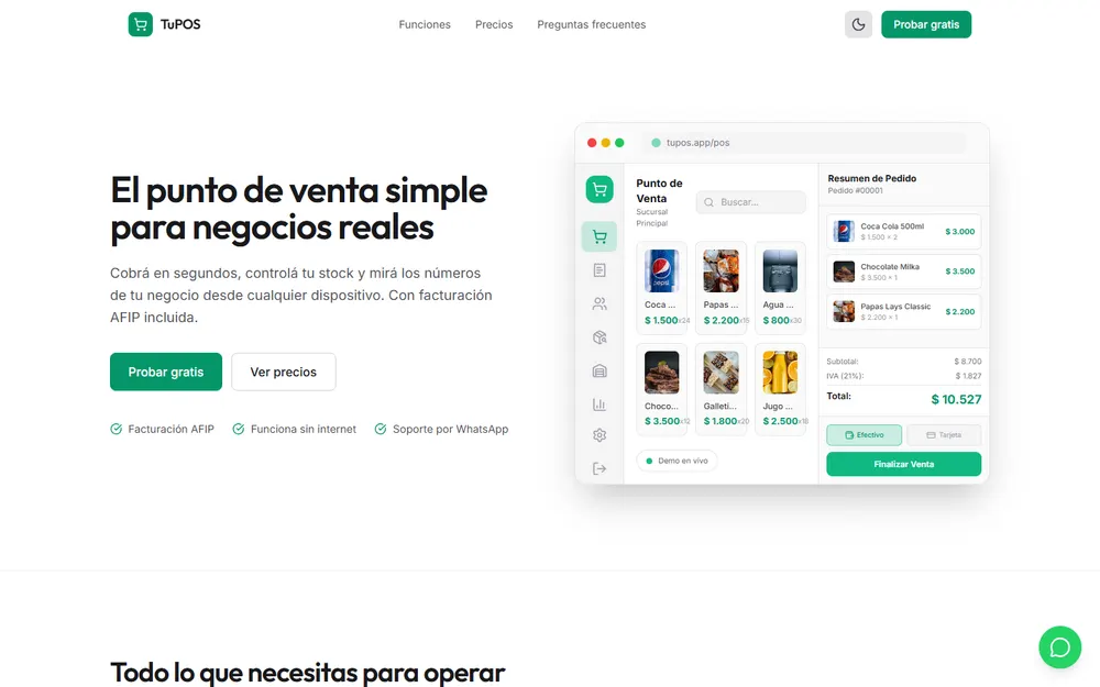 Live screenshot of tupos